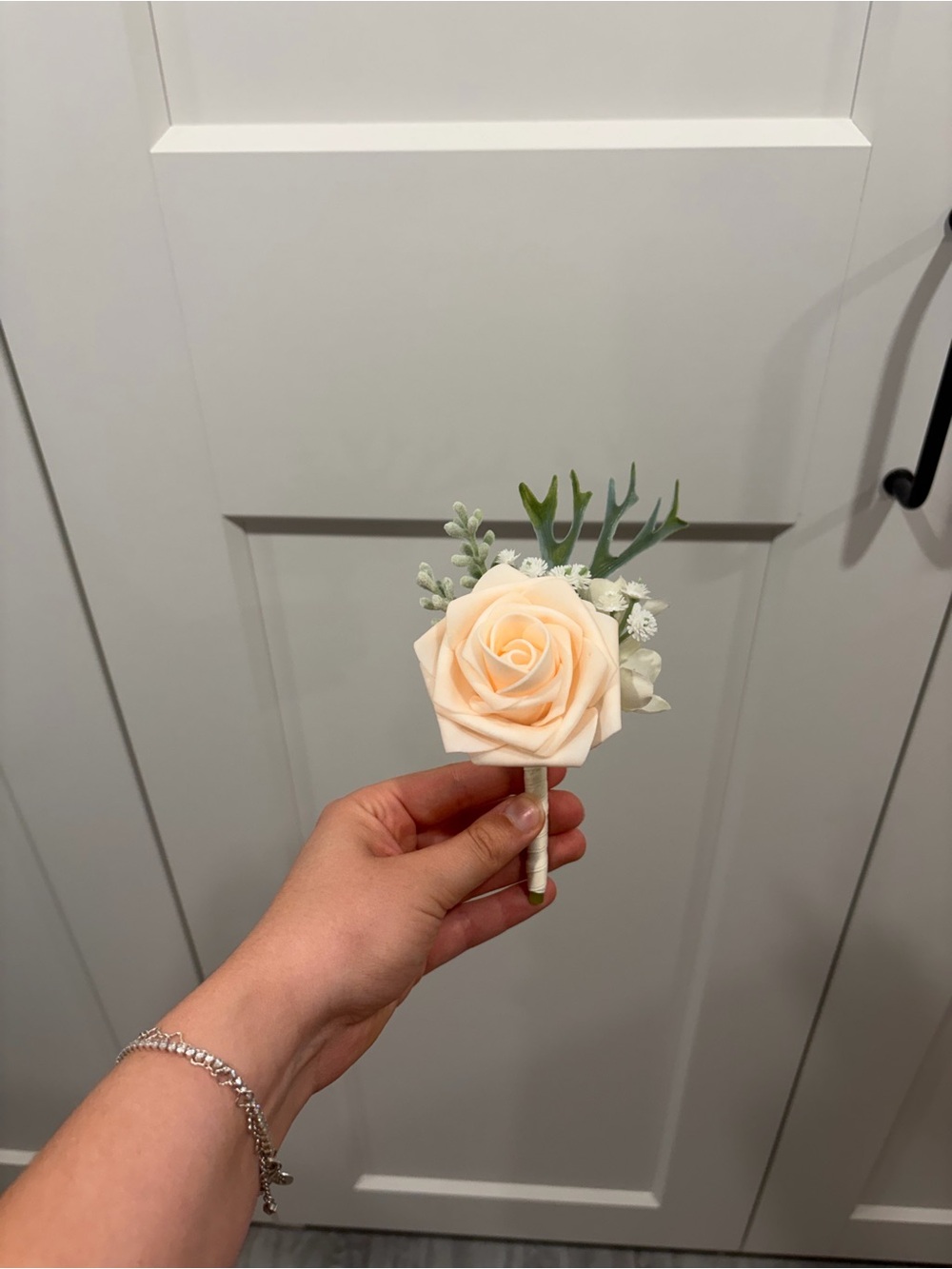 1 Peach Rose Boutonniere for Wedding Accessory
